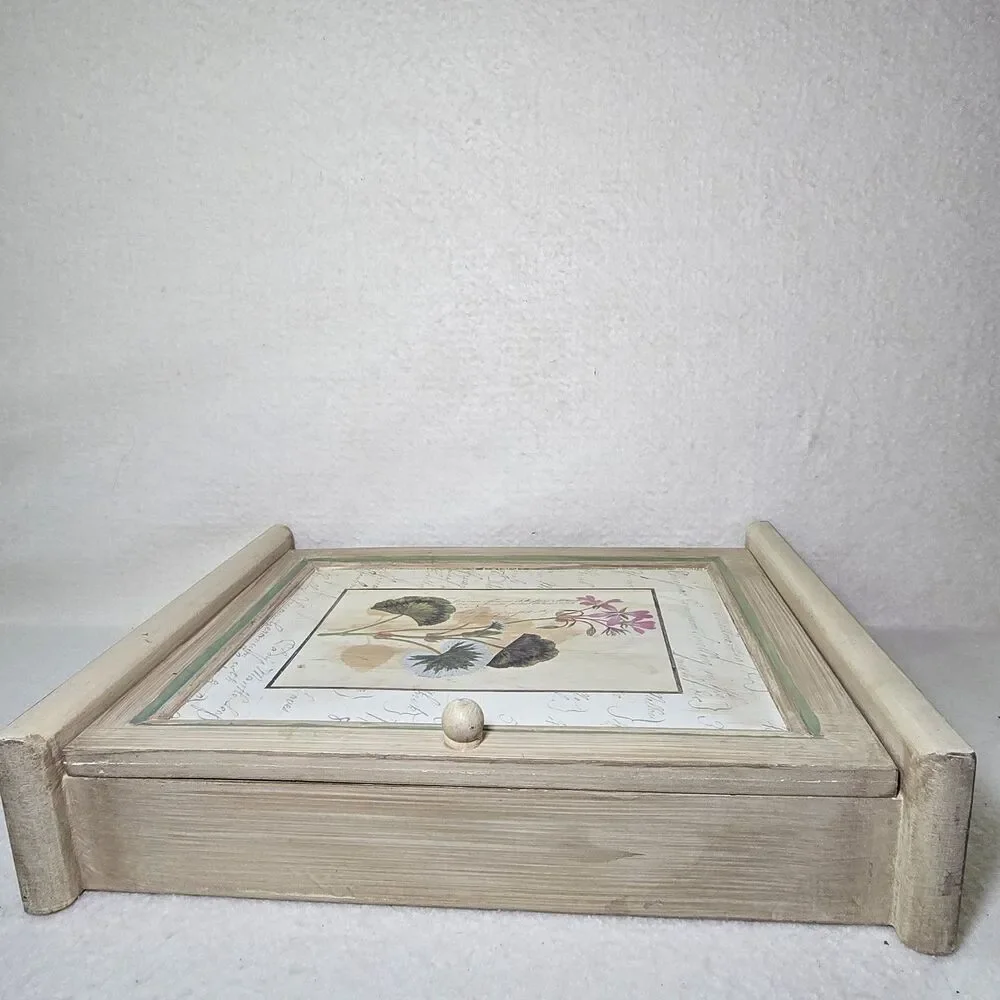 Curio Cabinet Wooden Box 3 Standing Shelf Spice Rack Medicine Script Floral